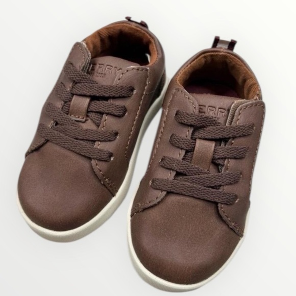 Sperry CRUISE JR Brown Faux LaceUp Rubber Sole Slip On Sneakers Kids US 5.5M - Picture 1 of 10
